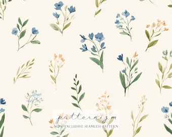 Minimal Wildflower Seamless Pattern – Painted Botanical Sprigs, Neutral Cottage Fabric