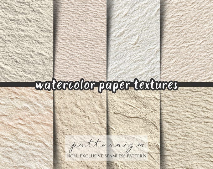 Watercolor Paper Texture Bundle, Seamless Beige Paper Pack, Handmade Feel Background Textures, Neutral Scrapbook Digital Paper Set