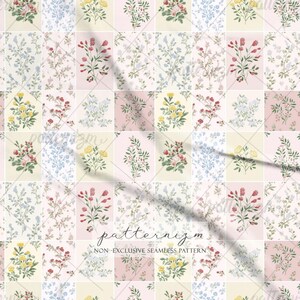 Seamless Botanical Patchwork Pattern Digital Download – Vintage Floral Quilt Design, Cottagecore Garden Blocks, Shabby Chic Fabric bild 2