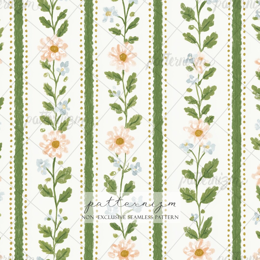 Seamless Floral Stripe Pattern Digital Download – Painted Wildflowers ...