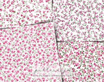 40 Pink Ditsy Floral Seamless Pattern Paper Pack, Tiny Flowers Background for Scrapbooking & Fabric, Digital Download, Trending