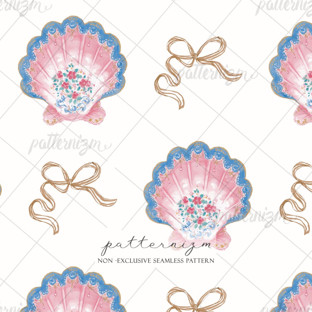 Seamless Pink Shell Pattern Digital Download – Coquette Seashell & Bow ...