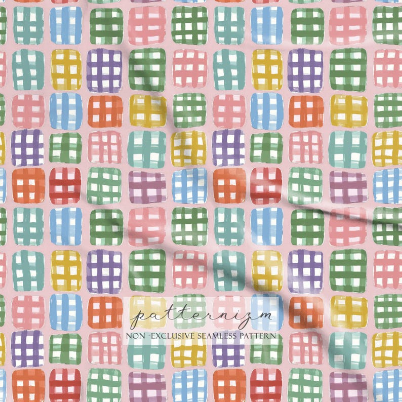Seamless Colorful Gingham Pattern Digital Download – Drawn Plaid Check ...