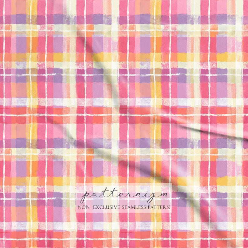 Pastel Plaid Seamless Pattern – Painted Soft Checkered Texture in Pink ...