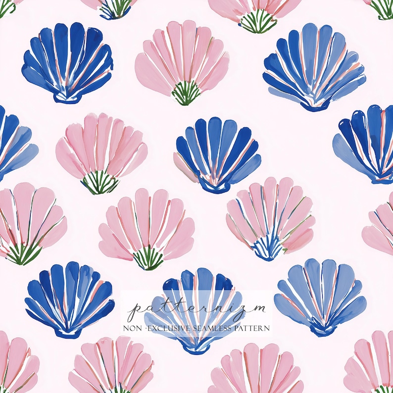 Seashell Seamless Pattern – Pink and Blue Ocean Shell Illustration ...