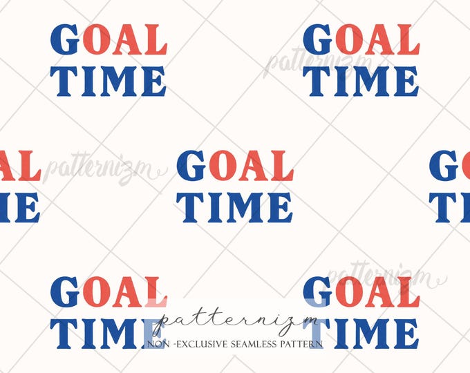 Patriotic Goal Time Seamless Pattern Digital Download – USA Soccer Fan Design, Red Blue Typography Print, Sports Fabric for Events