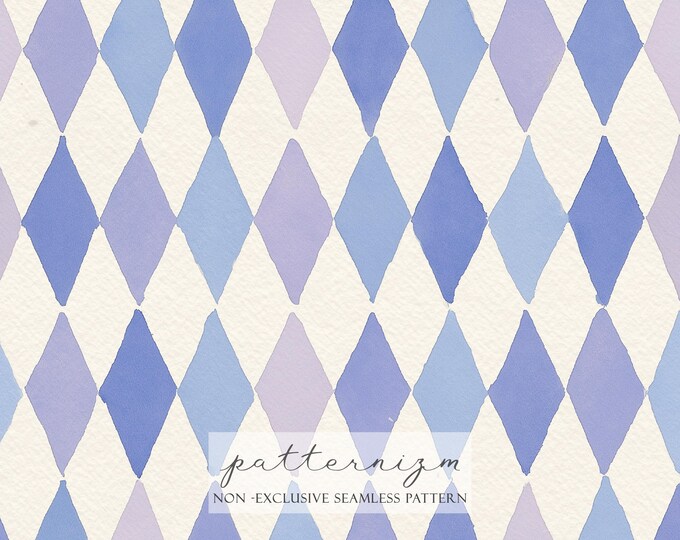 Pastel Harlequin Diamond Seamless Pattern – Watercolor Blue Lavender Argyle Repeat, Grandmillennial Nursery Fabric