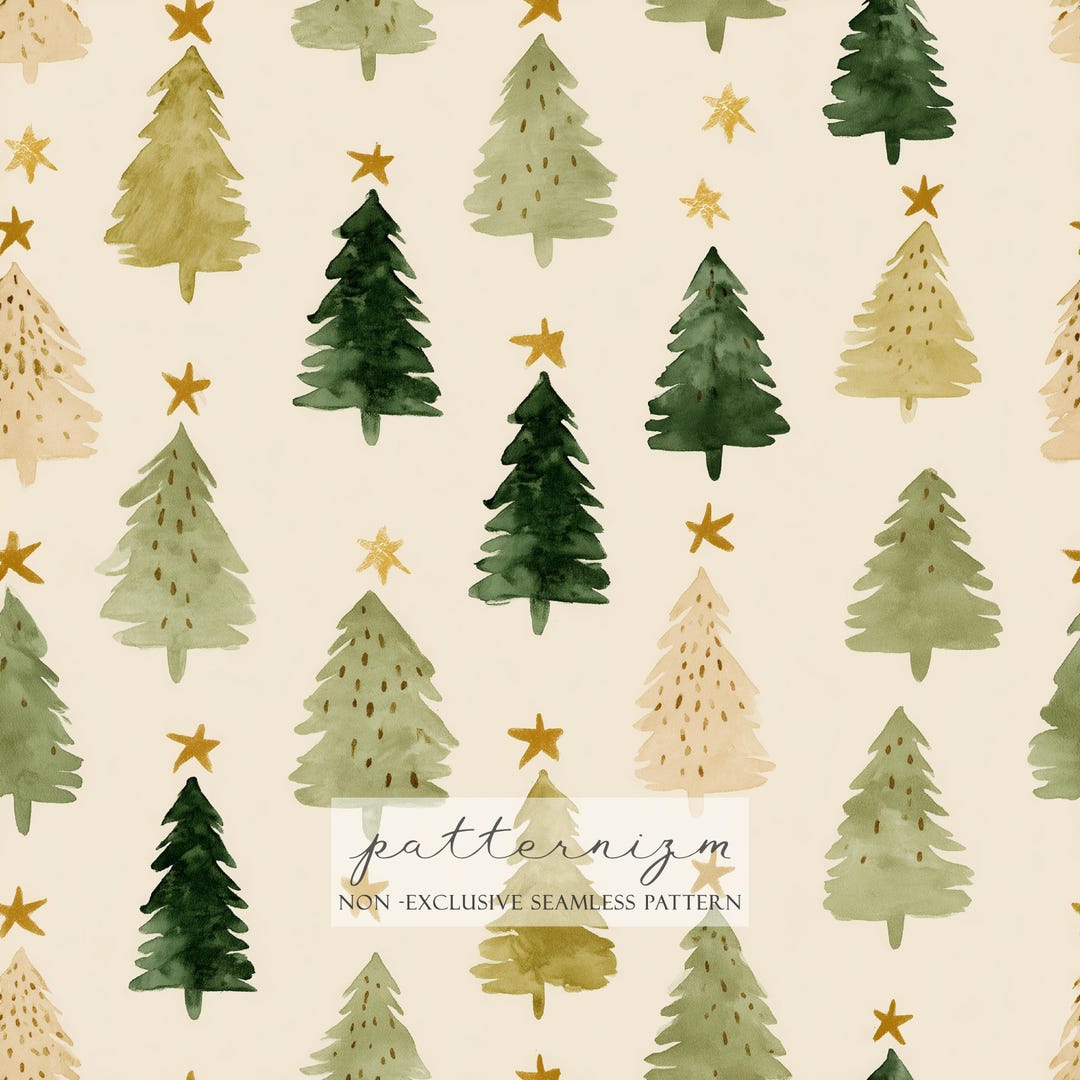 Watercolor Christmas Tree Seamless Pattern – Repeat Minimal Green ...