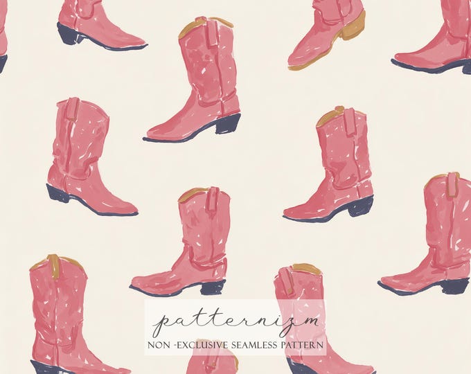Watercolor Pink Cowboy Boot Pattern Digital Paper – Western Cowgirl Boots, Trendy Seamless Design