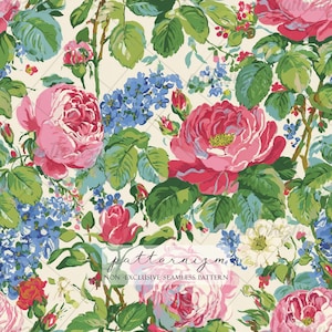 Watercolor Vintage Rose Pattern Digital Paper – Soft Painted Garden Roses, Romantic Seamless Design