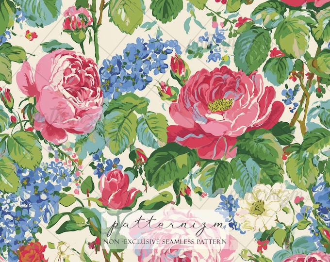 Watercolor Vintage Rose Pattern Digital Paper – Soft Painted Garden Roses, Romantic Seamless Design