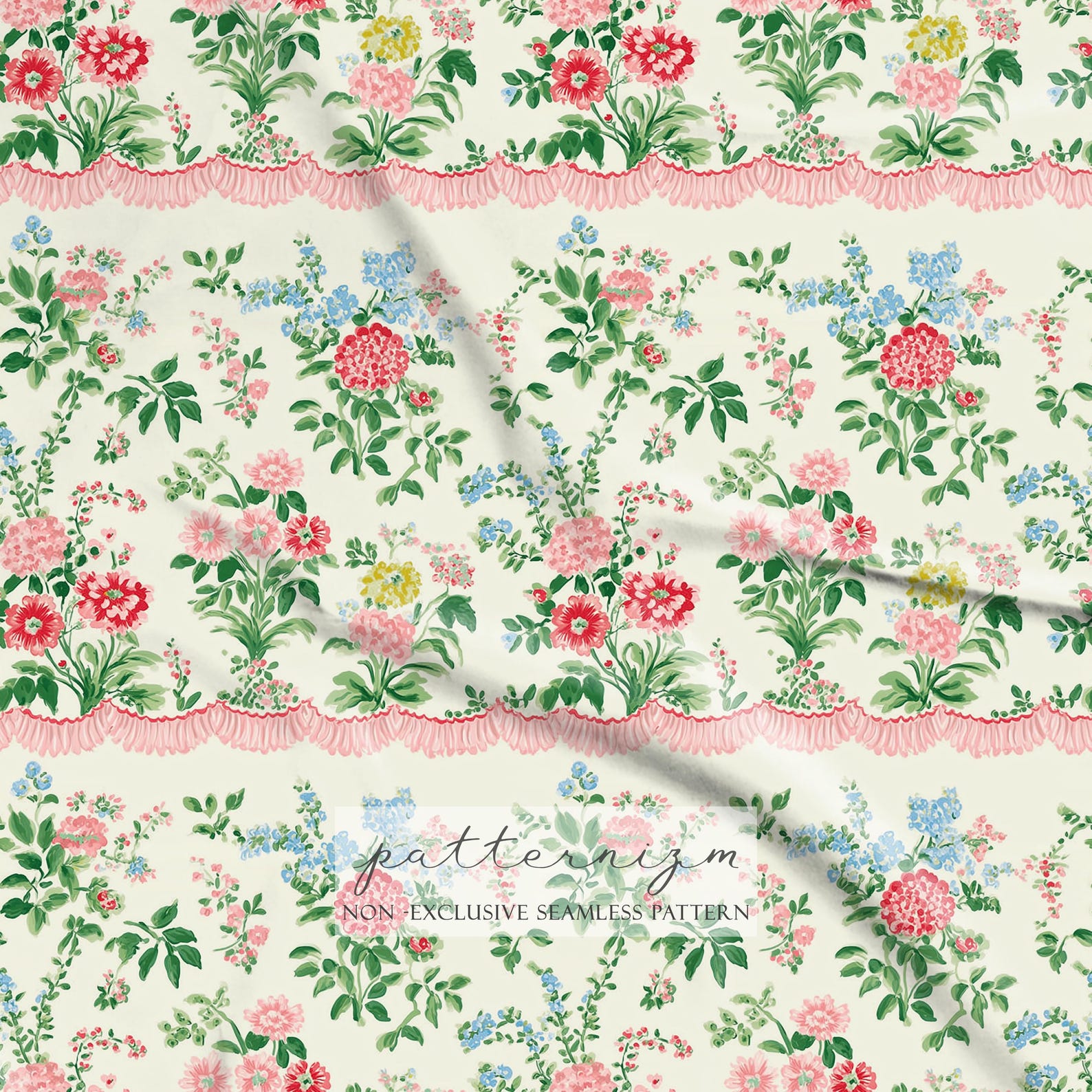 Ruffle Ribbon Floral Seamless Pattern – Pink Scalloped Border With ...