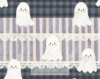 Cute Ghost Seamless Pattern Digital Download – Kawaii Halloween Design, Pastel Spooky Printable, Boo Fabric Pattern