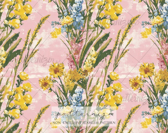 Seamless Vintage Wildflower Pattern Digital Download – Cottage Garden Floral Print, Romantic Spring Fabric Design