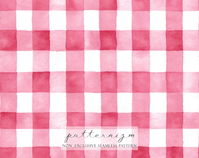 Pink Checkered Seamless Pattern – Light Watercolor Gingham Digital Paper for Scrapbooking, Crafts & Baby Shower Decor