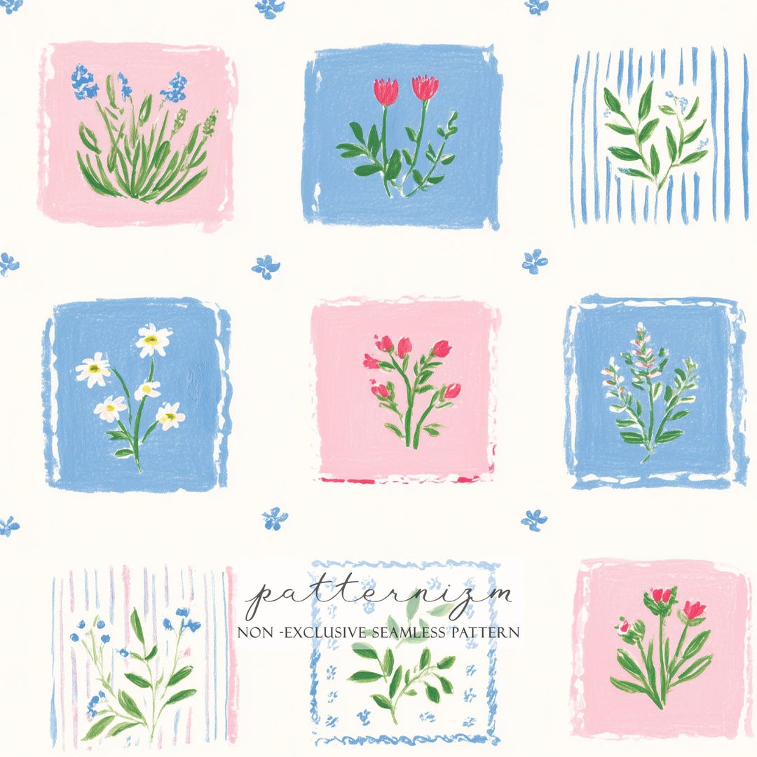 Patchwork Floral Seamless Pattern – Cute Painted Folk Flowers in ...