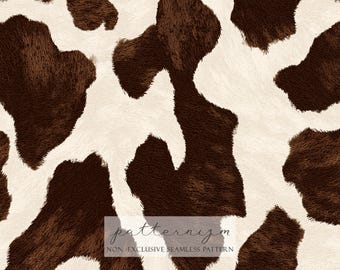 Brown Cow Print Seamless Pattern Digital Paper – Western Cottagecore Animal Hide Repeat Design for Fabric & Crafts