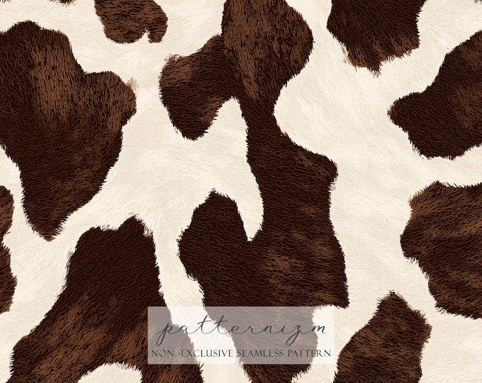 Brown Cow Print Seamless Pattern Digital Paper – Western Cottagecore Animal Hide Repeat Design for Fabric & Crafts