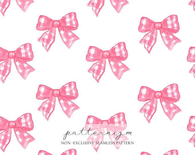 Pastel Gingham Bow Seamless Pattern – Cute Watercolor Ribbon Bows Digital Paper for Girly Crafts & Wrapping