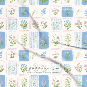 Seamless Floral Patchwork Pattern Digital Download – Painted Garden Squares, Cottagecore Fabric imagen 2