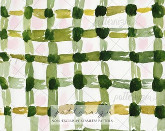 Sage Green Gingham Seamless Pattern - Watercolor Plaid Checkered Design, Farmhouse Aesthetic Fabric, Soft Spring Pastel Digital Download