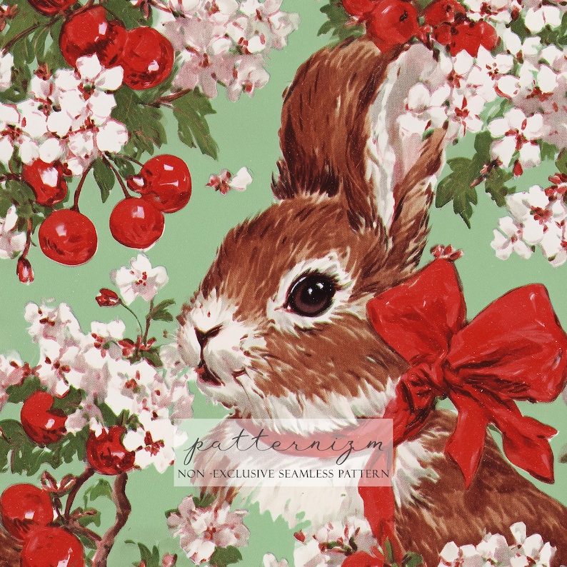 Seamless Vintage Bunny Pattern Digital Download – Cute Rabbit With ...