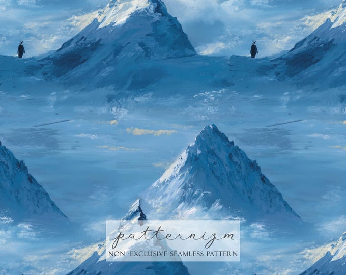 Seamless But Why Penguin Pattern Digital Download – Nihilist Arctic Mountain Repeat Design, Viral Blue Winter Printable
