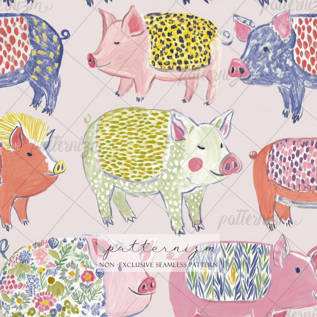 Seamless Cute Pig Pattern Digital Download – Whimsical Farm Pig ...