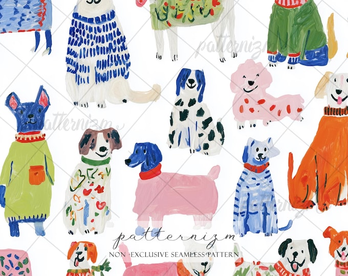 Seamless Cute Dog Pattern Digital Download – Whimsical Puppy Illustration Print, Pet Lover Fabric Design for Kids & Crafts