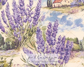 Lavender Seamless Pattern, Provence Floral Design, French Country Pattern, Rustic Cottage Print, Botanical Lavender Fabric