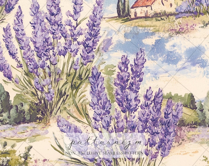 Lavender Seamless Pattern, Provence Floral Design, French Country Pattern, Rustic Cottage Print, Botanical Lavender Fabric