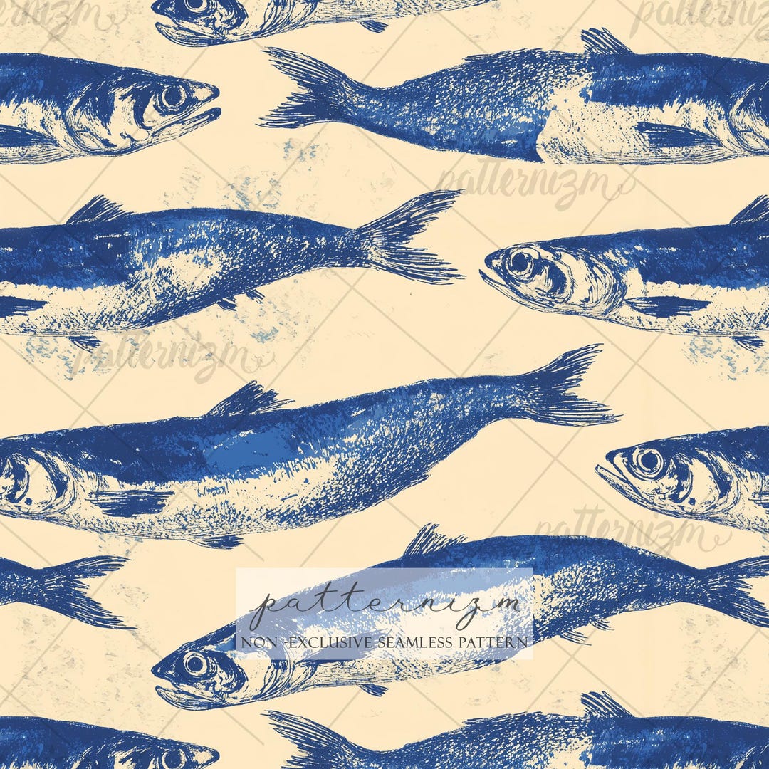 Dedmore Fish Pattern Seamless Vintage Fish Pattern Digital Download – Coastal Sardine ...