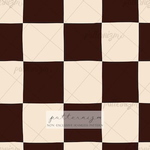 May include: A seamless repeating pattern featuring a hand-drawn chequered design with alternating dark brown and cream-coloured squares. The image includes a central rectangular watermark with the text patternizm NON-EXCLUSIVE SEAMLESS PATTERN.