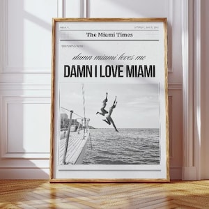 Jävligt, jag älskar Miami väggkonst | Svartvit Miami studentrumsdekor digital nedladdning