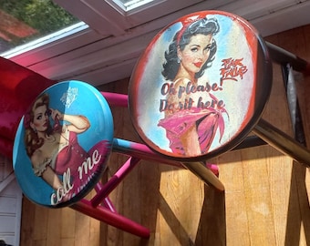 Upcycled stools in a vintage pin-up style