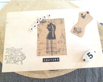 Vintage sewing collection in wooden box. Real old items