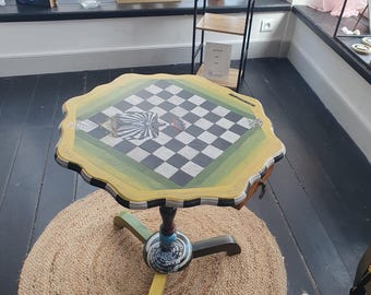 Check the draft whimsical side table with cute surprise drawer. Upcycled with love OOAK