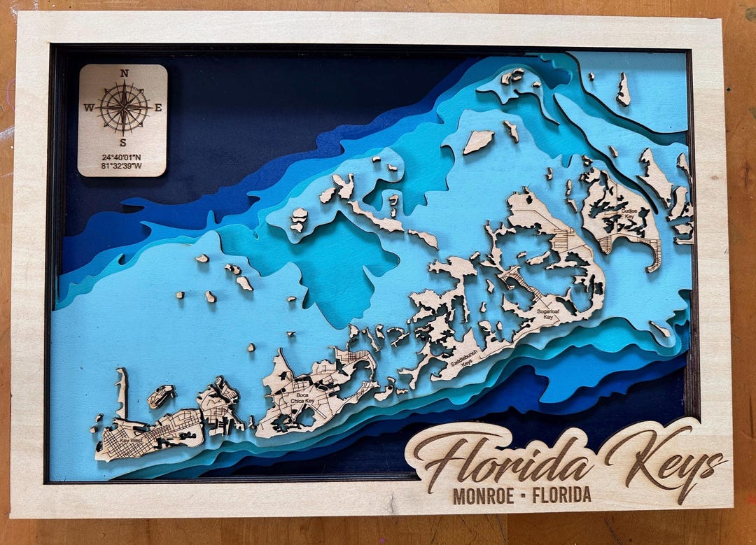 Lower Florida Keys Topographical Wood Map - Etsy