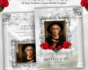 Plantilla elegante para programa funerario: Programa de celebración de la vida de Canva, descarga instantánea