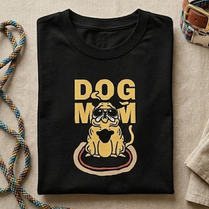 Dog Mom Shirt with Cool Sunglasses Dog Graphic T-Shirt, 100% Cotton Heavyweight Tee