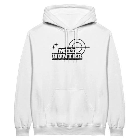 Milfhunter Hoodie - Lustiger Statement Hoodie - Typo Pullover Weiß - Unisex Hoodie Humor - Minimal Streetwear - Junggesellenabschied
