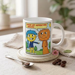 Divertente tazza da caffè con design a fumetti, tazza in ceramica ironica per l'umorismo in ufficio