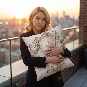 Fleur de Lis Shield Pillow Cover | Baroque Ornate Crest, Poly Canvas