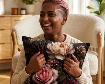 Funda de almohada con rosas vintage oscuras / Funda de cojín con diseño floral melancólico / Funda de cojín decorativa romántica gótica