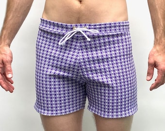 Frankie Four Handmade Men's Vintage Style Purple and White Swim Trunks