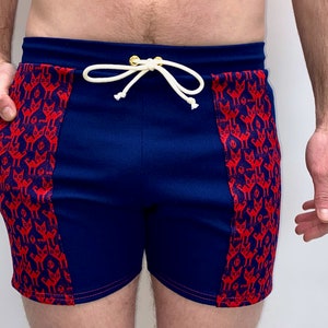 Fayru Handmade Vintage Style Men&#39;s Navy Blue Cat Swim Trunks