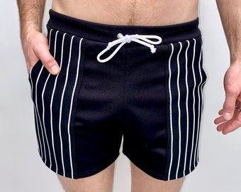 Fayru Handmade Vintage Style Men's Black and White Swim Trunks