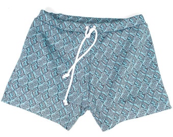 Frankie Four Handmade Vintage Style Men's Aqua and Grey Swim Trunks