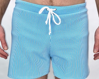 Frankie Four Handmade Vintage Style Men's Baby Blue Pin Stripe Swim Trunks