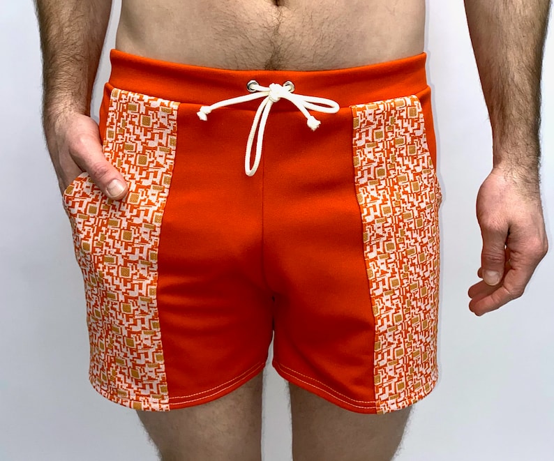 Mens Retro Swim Suits & Cabana Sets     Frankie Four Handmade Vintage Style Mens Orange Swim Trunks  AT vintagedancer.com